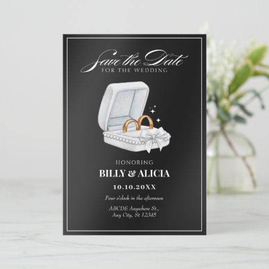 Schwarzweißring Save The Date (Stehend Vorderseite)