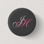 Schwarzweißrosa Monogramm Einfach Schlicht Button (Vorderseite)