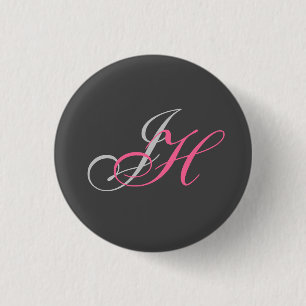 Schwarzweißrosa Monogramm Einfach Schlicht Button