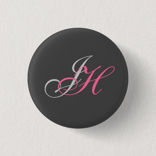 Schwarzweißrosa Monogramm Einfach Schlicht Button (Vorderseite)