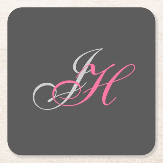 Schwarzweißrosa Monogramm Einfach Schlicht Rechteckiger Pappuntersetzer (Vorderseite)