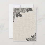Schwarzweißrosen auf Leinenhochzeit RSVP Einladung (Rückseite)