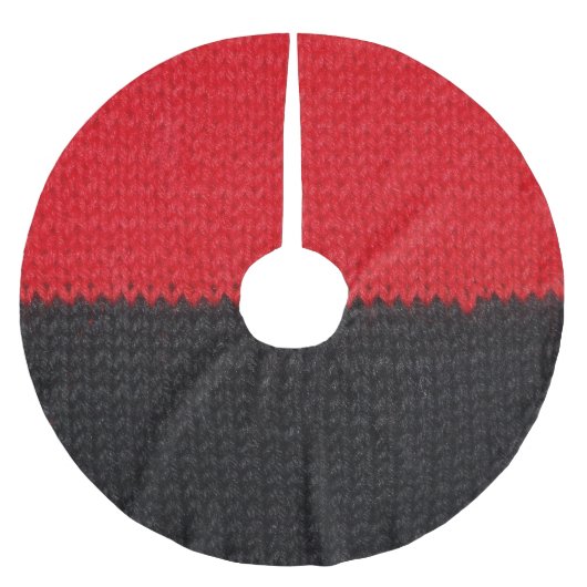 Schwarzweißroter Strick: gestreift in der Nähe. Polyester Weihnachtsbaumdecke (Vorderseite)