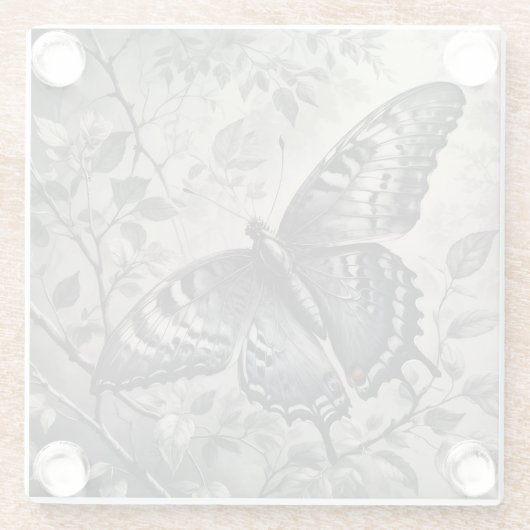 Schwarzweißschmetterling zeichnend glasuntersetzer (Rückseite)