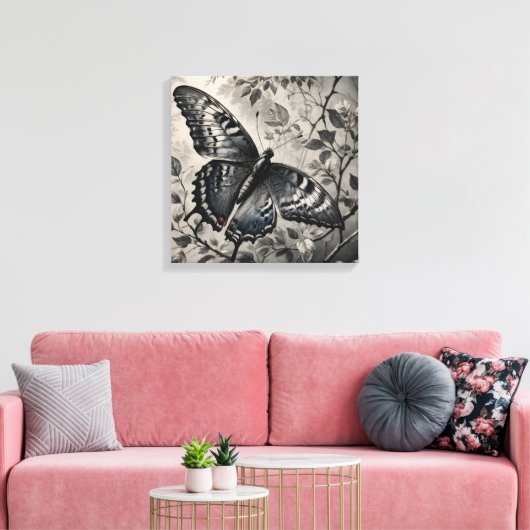 Schwarzweißschmetterling zeichnend leinwanddruck (Insitu (Wohnzimmer))