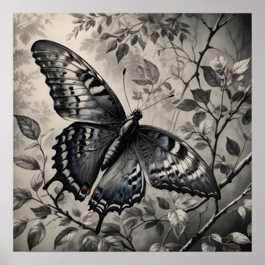 Schwarzweißschmetterling zeichnend poster (Vorne)
