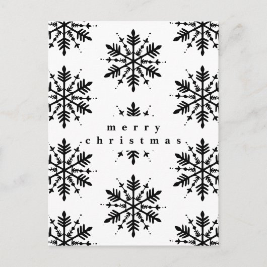 Schwarzweißschneeflocke Feiertagspostkarte (Vorderseite)