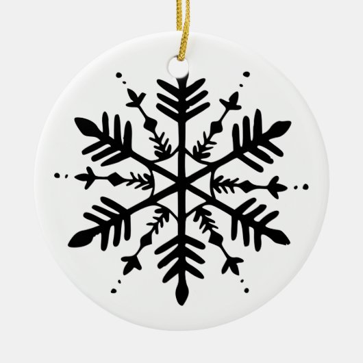 Schwarzweißschneeflocke Keramik Ornament (Vorne)