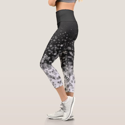 Schwarzweißschneeflocken Capri Leggings (Links)
