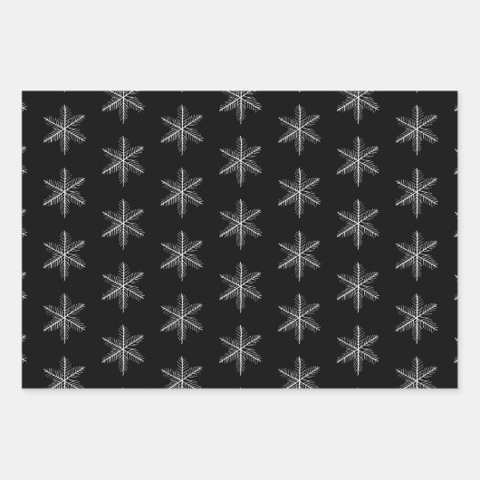 Schwarzweißschneeflocken Geschenkpapier Set (Vorderseite)