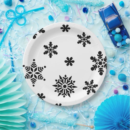 Schwarzweißschneeflocken Teller (Party)