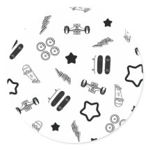 Schwarzweißskateboarding Round-Aufkleber