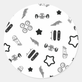 Schwarzweißskateboarding Round-Aufkleber Runder Aufkleber
