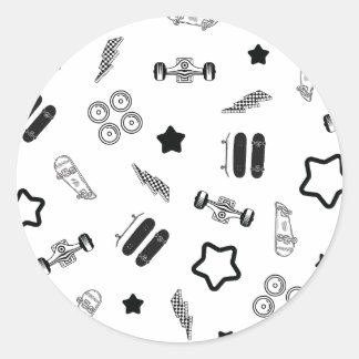 Schwarzweißskateboarding Round-Aufkleber Runder Aufkleber