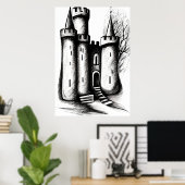 Schwarzweißskizze | AI Art Poster (Heimbüro)