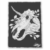 Schwarzweißskull mit Pflanze Aufkleber (Vorderseite)