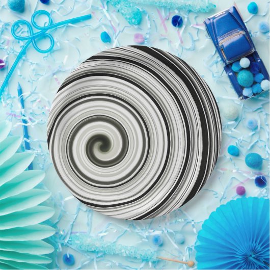 Schwarzweißspirale Pappteller (Party)