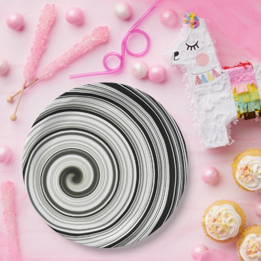 Schwarzweißspirale Pappteller (Party)