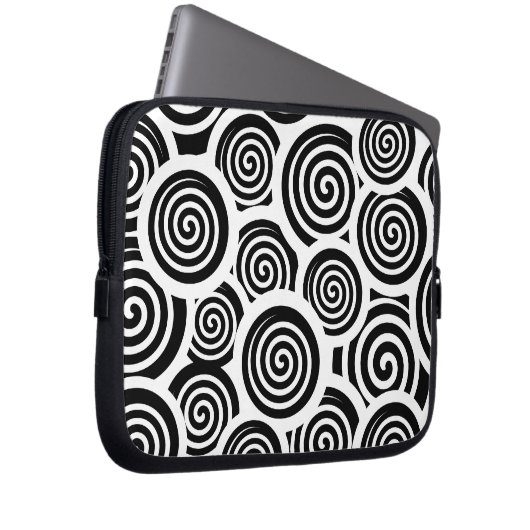 Schwarzweißspirale Vektormuster Laptopschutzhülle (Vorne Rechts)
