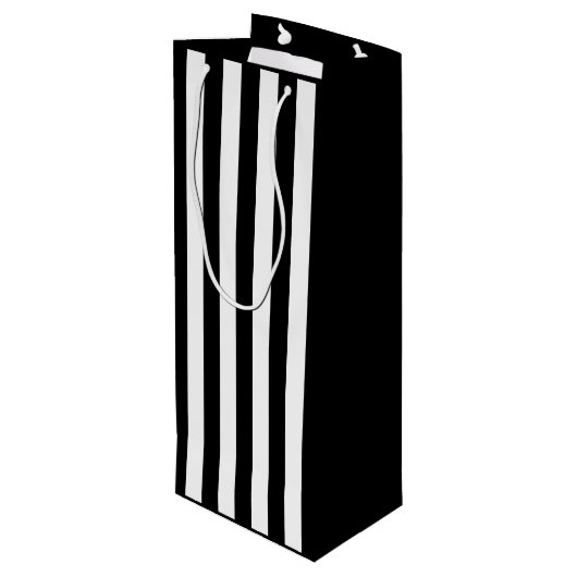 Schwarzweißstreifen Geschenktüte Für Weinflaschen (Rückseite Schrägansicht)