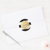 Schwarzweißstreifen | Gold-Rose und Monogramm Runder Aufkleber (Umschlag)