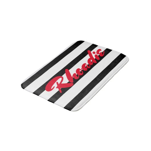 Schwarzweißstreifen mit roten Streifen Badematte (Schrägansicht)