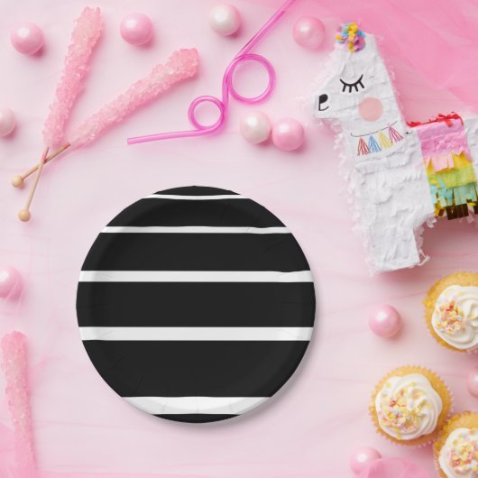 Schwarzweißstreifen Pappteller (Party)