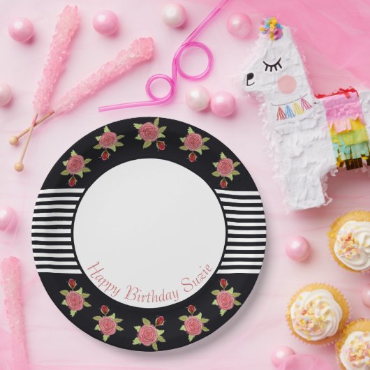 Schwarzweißstreifen Pappteller (Party)