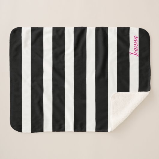 Schwarzweißstreifen, rosa Monogramm Sherpadecke (Vorderseite (Horizontal))