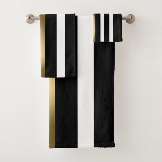 Schwarzweißstreifen, senkrechte Streifen, goldene Badhandtuch Set (Insitu)