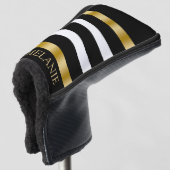 Schwarzweißstreifen, senkrechte Streifen, goldene  Golf Headcover (3/4 Vorderseite)