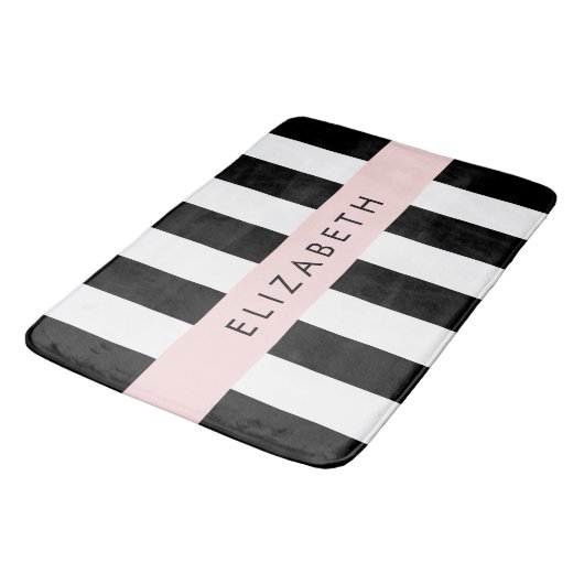 Schwarzweißstreifen, Streifen, Linien, Ihr Name Badematte (Schrägansicht)