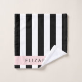 Schwarzweißstreifen, Streifen, Linien, Ihr Name Badhandtuch Set (Waschlappen)