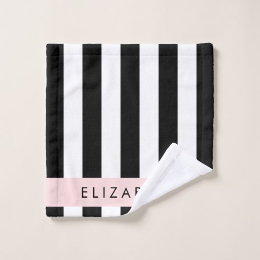 Schwarzweißstreifen, Streifen, Linien, Ihr Name Badhandtuch Set (Waschlappen)