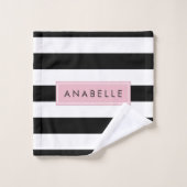 Schwarzweißstreifen, Streifen, Linien, Ihr Name Badhandtuch Set (Waschlappen)