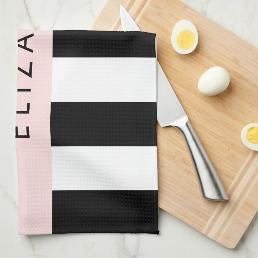 Schwarzweißstreifen, Streifen, Linien, Ihr Name Geschirrtuch (Viertel Falte)