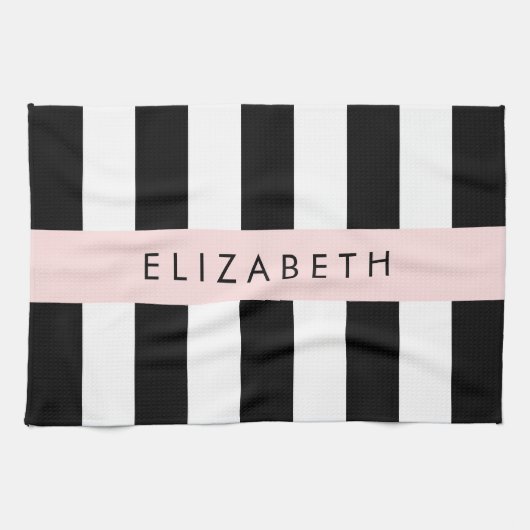 Schwarzweißstreifen, Streifen, Linien, Ihr Name Geschirrtuch (Horizontal)