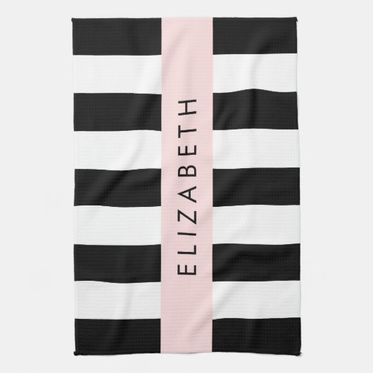 Schwarzweißstreifen, Streifen, Linien, Ihr Name Geschirrtuch (Vertikal)