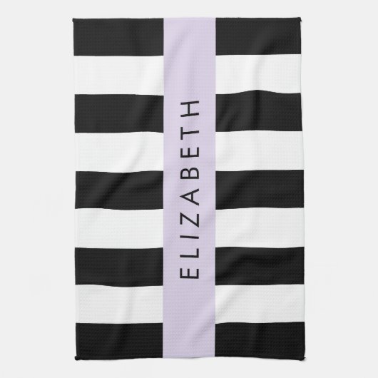 Schwarzweißstreifen, Streifen, Linien, Ihr Name Geschirrtuch (Vertikal)