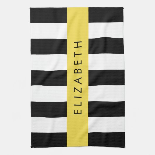 Schwarzweißstreifen, Streifen, Linien, Ihr Name Geschirrtuch (Vertikal)