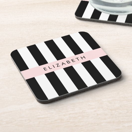 Schwarzweißstreifen, Streifen, Linien, Ihr Name Getränkeuntersetzer (Linke Seite)