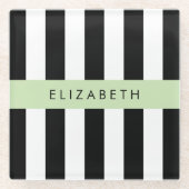 Schwarzweißstreifen, Streifen, Linien, Ihr Name Glasuntersetzer (Vorderseite)