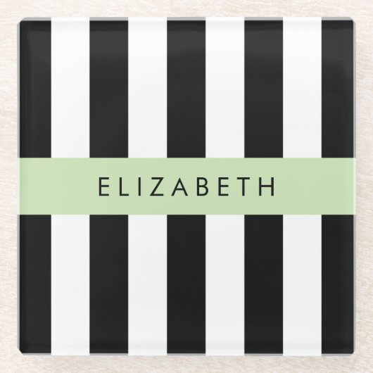 Schwarzweißstreifen, Streifen, Linien, Ihr Name Glasuntersetzer (Vorderseite)