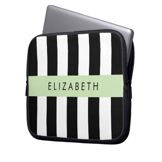 Schwarzweißstreifen, Streifen, Linien, Ihr Name Laptopschutzhülle (Vorderseite Links)