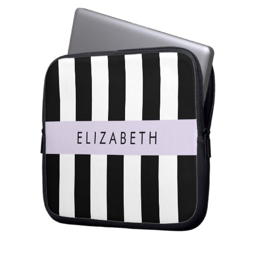 Schwarzweißstreifen, Streifen, Linien, Ihr Name Laptopschutzhülle (Vorderseite Links)