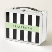 Schwarzweißstreifen, Streifen, Linien, Ihr Name Metall Brotdose (Vorderseite)