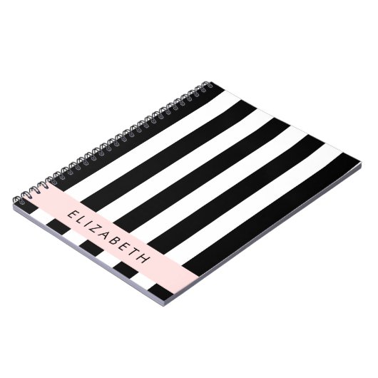 Schwarzweißstreifen, Streifen, Linien, Ihr Name Notizblock (Linke Seite)