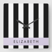 Schwarzweißstreifen, Streifen, Linien, Ihr Name Quadratische Wanduhr (Vorderseite)