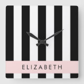 Schwarzweißstreifen, Streifen, Linien, Ihr Name Quadratische Wanduhr (Vorderseite)