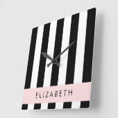 Schwarzweißstreifen, Streifen, Linien, Ihr Name Quadratische Wanduhr (Winkel)